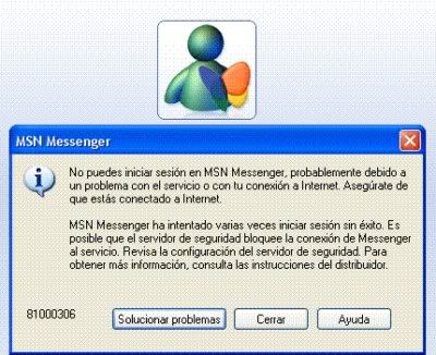 errormessenger Como solucionar error 81000301 81000306 Messenger