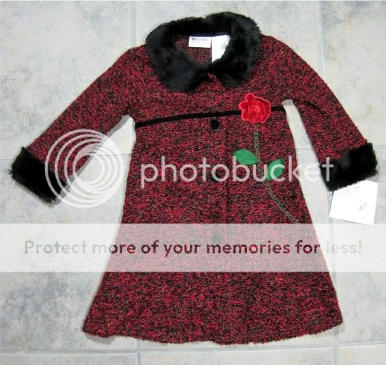 Girls Black Velvet Dress Size 2T Matching Red Coat Roses Blueberi Fur