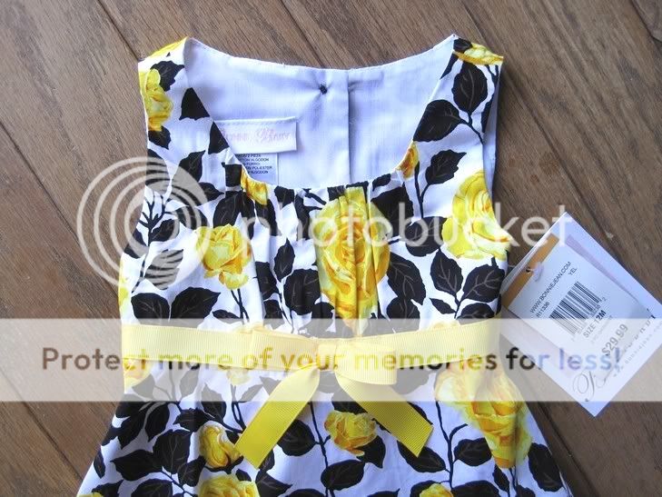 Baby Girls White Dress Yellow Roses Black Bonnie Baby Infant 12 24 Months