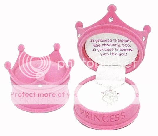 Girls Princess Crown Necklace Pink Jewelry Gift Box Sterling Silver