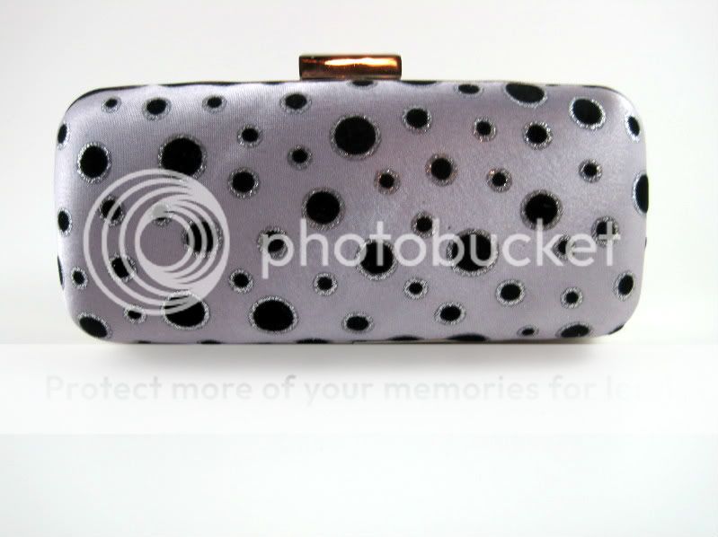 Polka Dot Clutch Purse Black Blue Beige Lavender Hard Case Evening Bag 