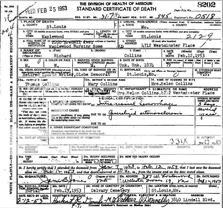 Death Certificates St Louis Missouri